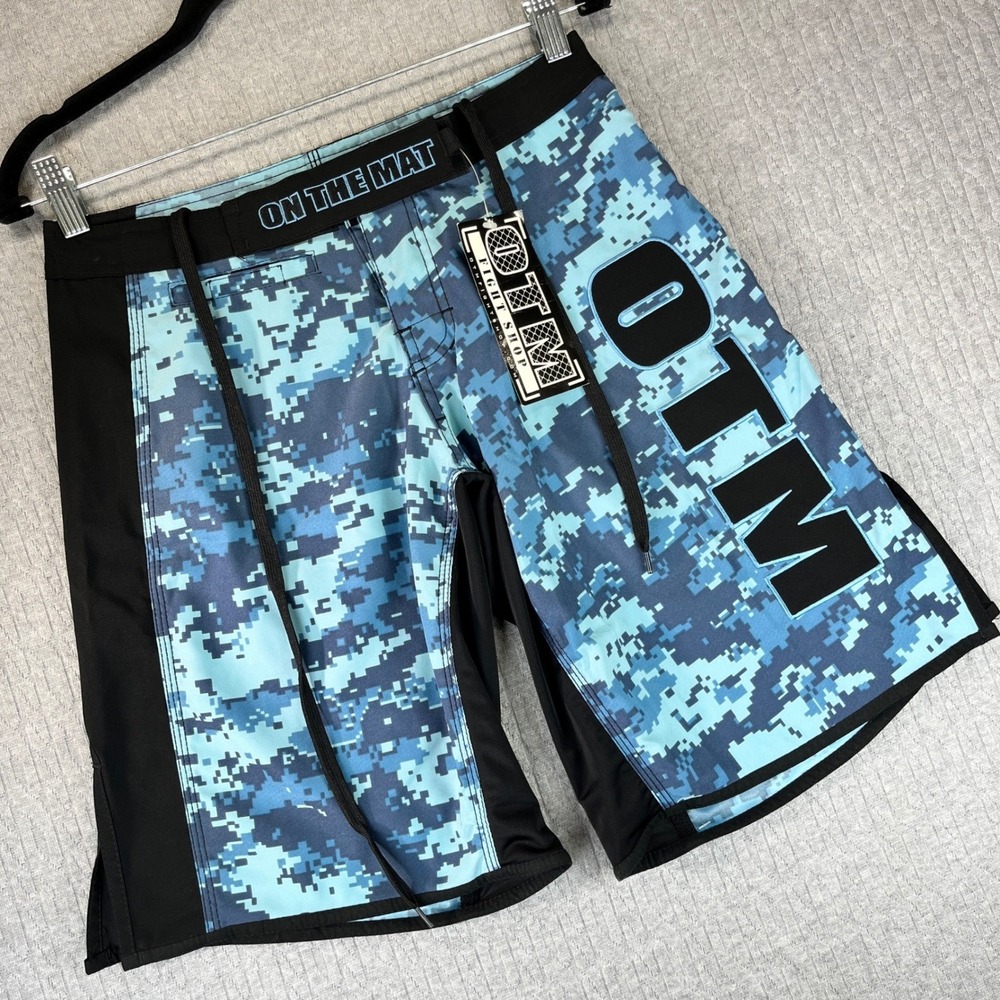 On The Mat Youth Recon Fight Shorts Blue Camo‎ MMA Grappling 26 New with tags